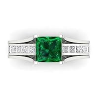 Clara Pucci 3.5 ct Princess Cut Solitaire Simulated Emerald Designer Art Deco Statement Wedding Sliding Ring Band Set 18K White Gold
