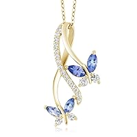 Gemstone Jewellery 1.21 Ct Marquise Blue Tanzanite 925 Silver Yellow Gold Plated Silver Butterfly Pendant With 18'' Chain Free