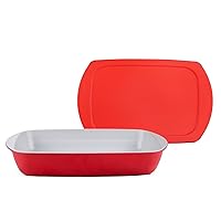 Rectangular baking glass dish with non-toxic and non-stick ceramic coating, Ideal for Lasagne, Pie, Casserole, Tapas (2.1-qt. (2 L) with lid)