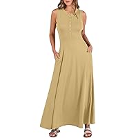 Dresses for Women 2024, Women's Solid Color Sleeveless Patchwork Long Loose Fitting Dress with Pockets, S, XXL