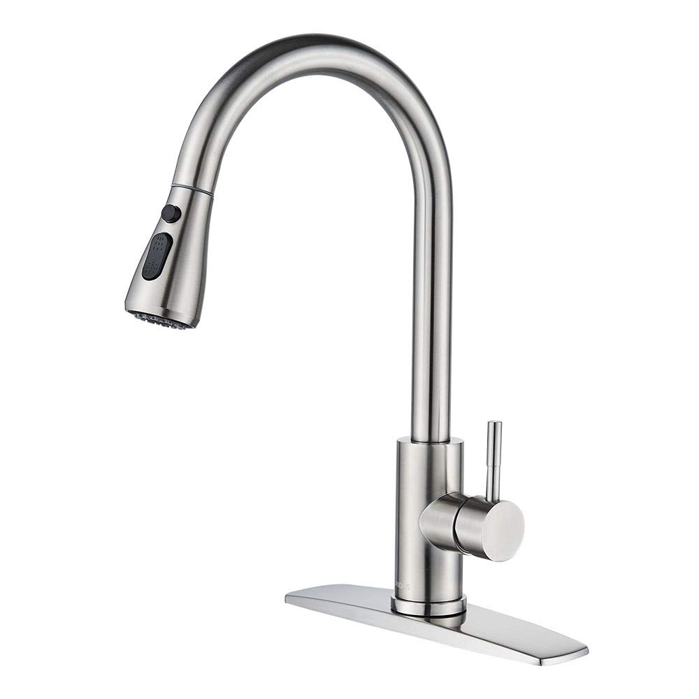 USA Brushed Nickel Sink Faucet Pull Down Sprayer Single Handle High Arc Kitchen 