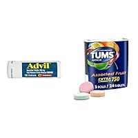 Advil 200mg Tablets Pain Reliever Bundle with TUMS Fruit Antacid Chewable Tablets Heartburn Relief