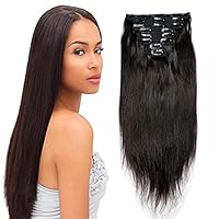 30inch Long Brazilian Clip in Human Hair Extension Silky Straight Clips on Hair Weft Full Head Clip in Hair Extension For Black Women 100-150g (28inch 150grams, 2(Darkest Brown))