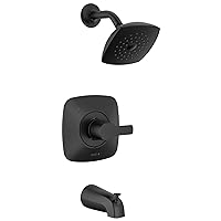 Delta Faucet Modern 14 Series Matte Black Shower Faucet, Tub and Shower Trim Kit with Single-Spray Touch-Clean Black Shower Head, Matte Black T144339-BL-PP (Valve Not Included)
