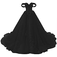 Women's Off The Shoulder Sweet 16 Quinceanera Dresses Lace Long Prom Ball Gowns Black