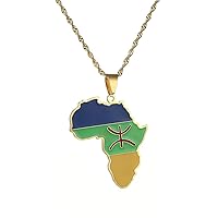Stainless Steel Africa Berbers Map Flag Pendant Necklaces African Berber Jewelry
