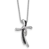 925 Sterling Silver Polished Prong set Spring Ring Black and White Diamond Religious Faith Cross Pendant Necklace Jewelry for Women