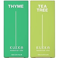 Thyme Oil for Hair Growth & Tea Tree Oil for Skin Set - 100% Nature Therapeutic Grade Essential Oils Set - 2x0.34 fl oz - Kukka