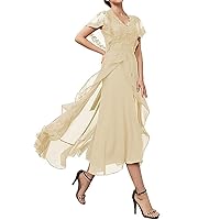 Mother of The Bride Dress Chiffon lace Tea Length for Women 2023