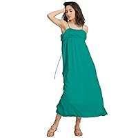 Chic Frill Summer Dress for Women, Strappy Solid Maxi Dress