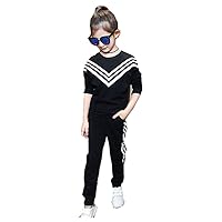 Girls Navy Style Striped Pullover Sports Two-Pieces Set