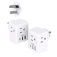 2 Pack Australia New Zealand Power Plug Adapter, Australia Travel Adapter with 3 American Outlets 3 USB Charging Ports (1 USB C), Type I Plug Adapter for US to Australia, Argentina, China