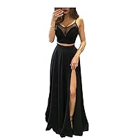 SABridal Womens Two Piece Long Prom Dress Side Slit Chiffon Evening Party Gown