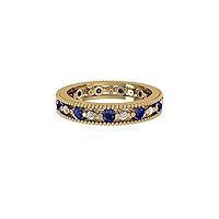 0.96ct Sapphire & 0.2ct Diamond Eternity Ring in 14KT Gold Plating September & April Birthstone Rings Valentine Anniversary Birthday Jewelry Gifts for Women Girls