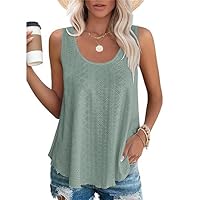 Womens Tank Tops Eyelet Embroidery Scoop Neck Sleeveless Shirts for Casual Loose Fit Basic 2024 Summer Tops