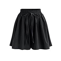 Plus Size Women Pleated Flow Chiffon Wide Leg Shorts Summer Drawstring Elastic High Waist Trendy Casual Loose Shorts