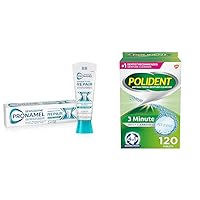 Sensodyne Pronamel 3.4oz Enamel Repair Toothpaste for Sensitive Teeth Pack and Polident 120 Count 3 Minute Denture Cleanser Tablets