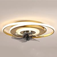 LED Ceiling Light with Fan Modern Simple Low Profile Fan Light Remote Control Lighting Bedroom Fan Lamp Dimmable 3-Speed Hidden Electric Fan