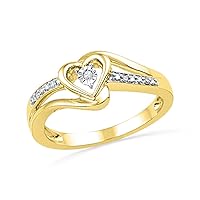 The Diamond Deal 10kt Yellow Gold Womens Round Diamond Heart Promise Bridal Ring .03 Cttw