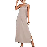 Women's Solid Color Slant Shoulder Strappy Dress