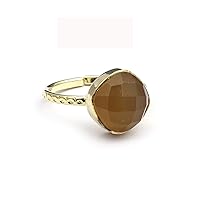 Single Stone Gold Plated Gemstone Ring | Copper Rutile Cushion Shape Ring | Handmade Adjustable Ring Jewelry 1094 2F
