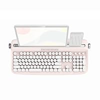 Typewriter Keyboard Wireless Bluetooth 5.0 Retro Aesthetic Cute Kawaii Round Keycaps 106-Key with Num Pad Clicky Mechanical Feeling with Pad/Phone Holder for Windows/Mac OS/Android/iOS (Pink)