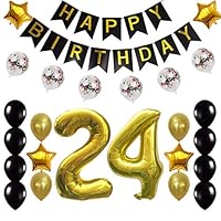 24th Birthday Decorations Party Supplies Happy 24th Birthday Confetti Balloons Banner and 24 Number Sets for 24 Years Old Party(Gold)