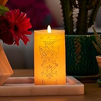 Luminara Officially Licensed Disney Encanto 12-Color Changing Flameless Candle with 18-Button Remote, Centerpiece, Melted Edge, Flickering Flame, Butterfly Design on Real Wax (3.2