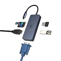 USB C Hub Multiport Adapter, 6 in 1 USB C Hub with HDMI VGA Dual Display, USB C to USB C Cable