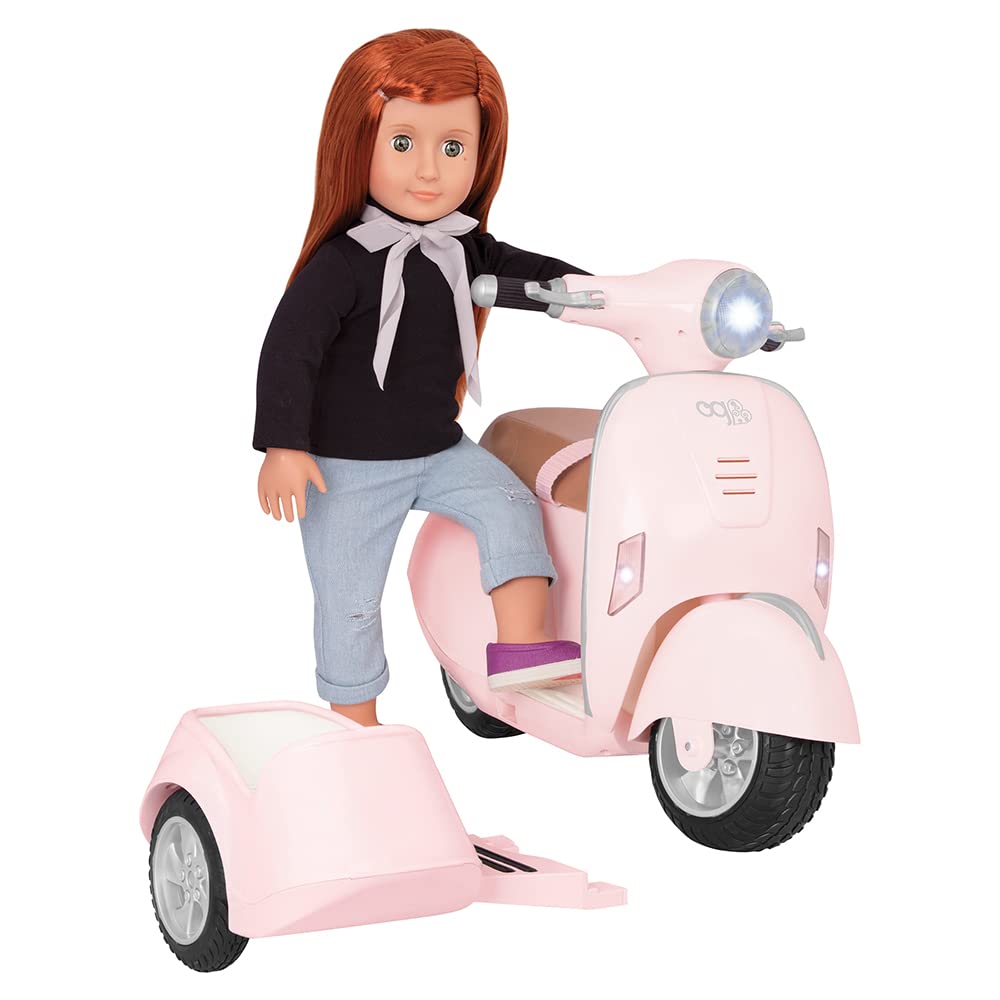 Our Generation by Battat- Ride Along Scooter with Side Car - Vehicle with Working Lights & Horn, Toys & Accessories for 18