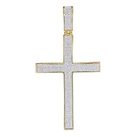 The Diamond Deal 10kt Yellow Gold Mens Round Diamond Roman Cross Charm Pendant 1-7/8 Cttw