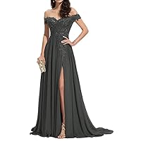 Laces Chiffon Prom Dresses for Women Off Shoulder Long Slit Bridesmiad Formal Evening Party Gown ZS28