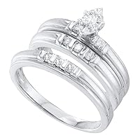 The Diamond Deal 10kt White Gold His Hers Marquise Diamond Solitaire Matching Wedding Set 1/4 Cttw