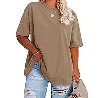 Fisoew Women's Plus Size T Shirts Oversized Tees Summer Half Sleeve Crew Neck Tunic Tops