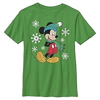 Disney Characters Big Holiday Mickey Boy's Solid Crew Tee, Kelly Green, Medium