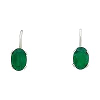 Genuine 1.86 Cts Green Onyx Earrings 14k White Gold
