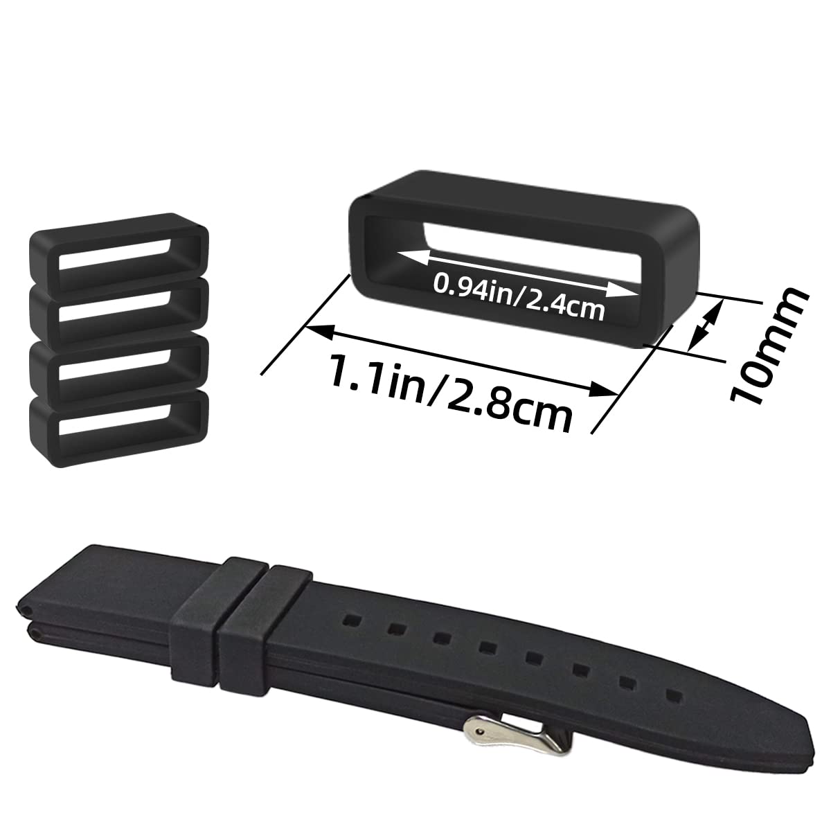 6 Pcs Watch Band Loop Holder Keeper for Resin Belt, Replacement Fastener Rings for Silicone Leather Rubber Watch Strap, Durable Fastener Retainer Size(24mm)