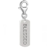 Dog Tag Inspiration/Strength Clip on Charm for European Charm Jewelry w/Lobster Clasp