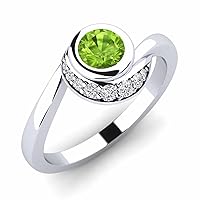 Sterling Silver 925 Peridot Round 6.00mm Promise Ring With Rhodium Plated | Beautiful Promise Design Ring For Woman's And Girls