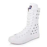 Women's Mid Calf Canvas Shoes Breathable Hole Side Zipper Fashion Casual Cute Boots