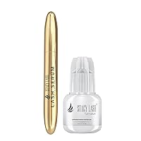 Sensitive Eyelash Extension Glue 5ml & Stacy Lash Serum 5ml for Lashes Growth & Thickness/Enhancing Natural Eyelashes/with Biotin / 5-6Sec Drying Time/Retention 4-5 Weeks/Black Adhesive