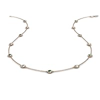 Emerald & Natural Diamond by Yard 13 Station Necklace 0.85 ctw 14K Rose Gold. Included 18 Inches Gold Chain.