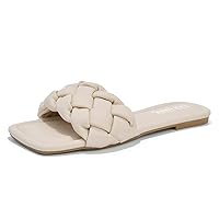 Cape Robbin Vagabond Sandals Women - Square Toe Sandals - Flat Braided Sandals for Women - Woven Womens Mules Slip On Shoes
