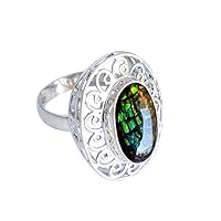 Ravishing Impressions Gorgeous Ammolite Gemstone 925 Solid Sterling Silver Ring,Designer Jewelry,Gift for Her