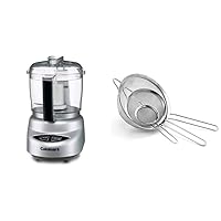 Cuisinart DLC-2ABC Mini Prep Plus Food Processor Brushed Chrome and Nickel & Set of 3 Fine Mesh Stainless Steel Strainers
