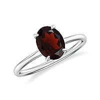 Natural Garnet Oval Solitaire Ring for Women Girls in Sterling Silver / 14K Solid Gold/Platinum