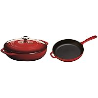 Lodge 3.6 Quart Enameled Cast Iron Oval Casserole With Lid (Island Spice Red) and 11-inch Enameled Cast Iron Skillet (Island Spice Red)