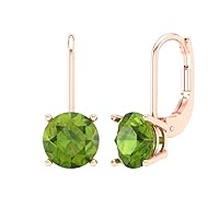 4 ct Brilliant Round Cut Drop Dangle Natural Peridot 14k Rose Gold Designer Earrings Lever Back