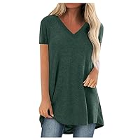 Women Short Sleeve V Neck Shirts Casual Summer Pullover Tops Loose Plus Size Tunic T Shirts Dressy Business Work Blouse