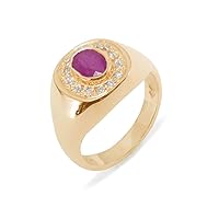 14k Rose Gold Natural Ruby & Cubic Zirconia Mens Signet Ring - Sizes 6 to 12 Available